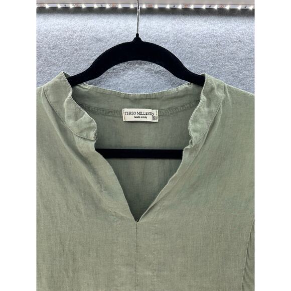 Terzo Millenio Women's S Sage Green Linen Dress Italian Made Sleeveless Babydoll - Picture 9 of 11